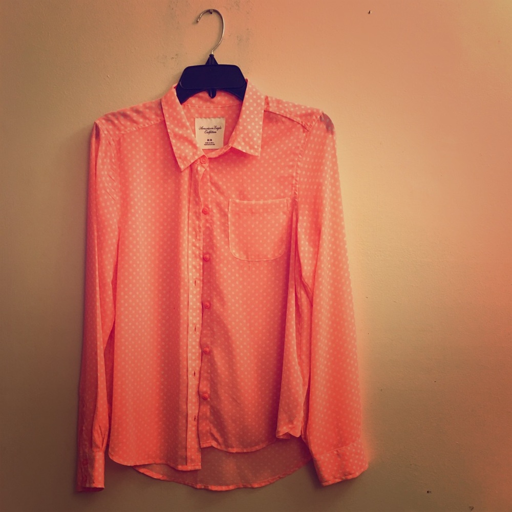 American Eagle Neon Coral Button Down